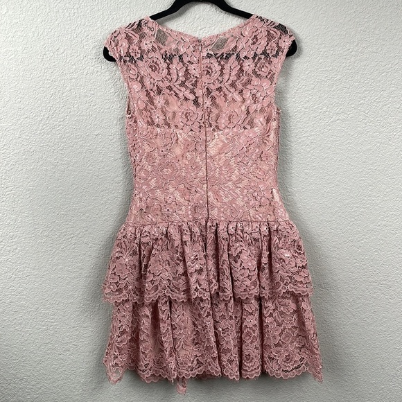 Marchesa Notte Blush Pink Lace Ruffle Tiered Mini Dress Drop Waist Sz 6 - Picture 5 of 13